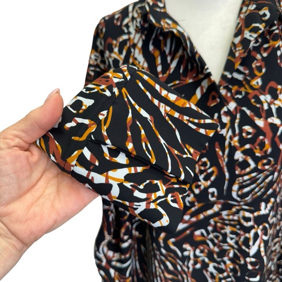 Joseph Ribkoff Black Brown Henley Blouse Long Sleeve Size 10 - Picture 5 of 10